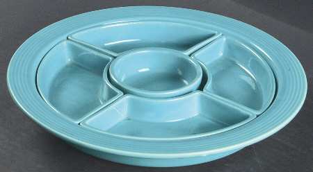 Fiesta Turquoise (Older) 6 Pc Relish Set (4 Side, 1 Center Dish on Tray)
