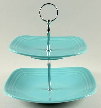 Fiesta Turquoise (Intro 1986) 2 Tiered Serving Tray (Sq Luncheon & Salad Plate)
