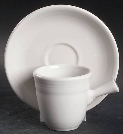 Fiesta White (Intro 1986) Stick Handle Demitasse Cup & Saucer Set