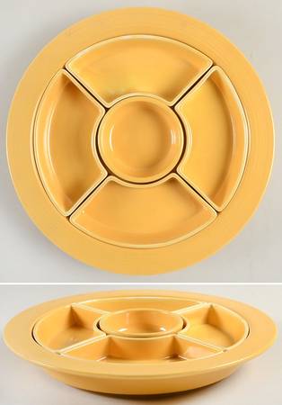 Fiesta Yellow (Older) 6 Pc Relish Set (4 Side, 1 Center Dish on Tray)