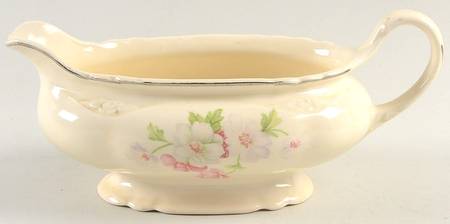 Fluffy Rose 1 (Platinum Trim) Gravy Boat by Homer Laughlin 
