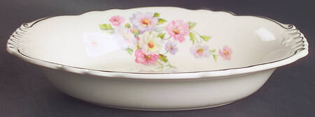 Fluffy Rose 1 (Platinum Trim) 9" Oval Vegetable Bowl by Homer Laughlin 