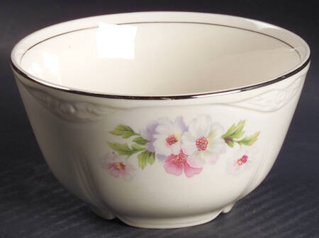 Fluffy Rose 1 (Platinum Trim) Cranberry Bowl by Homer Laughlin 