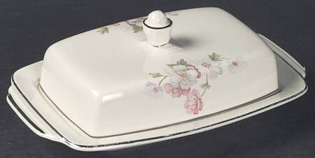 Fluffy Rose 1 (Platinum Trim) Rectangular Covered Butter by Homer Laughlin 