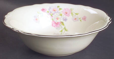 Fluffy Rose 1 (Platinum Trim) 8" Round Vegetable Bowl by Homer Laughlin 