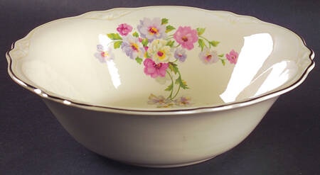 Fluffy Rose 1 (Platinum Trim) 9" Round Vegetable Bowl by Homer Laughlin 