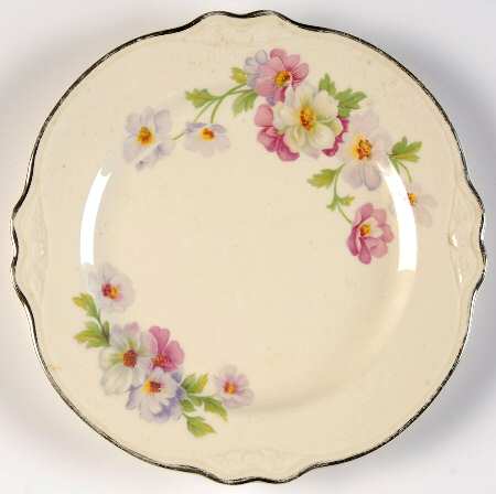 Fluffy Rose 1 (Platinum Trim) Bread & Butter Plate by Homer Laughlin 