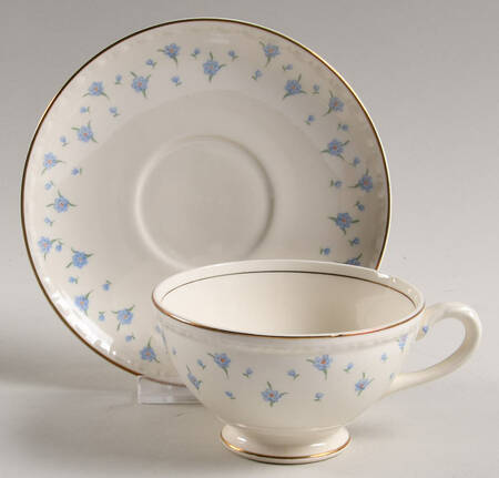 Forget-Me-Not (Gold Trim) Footed Cup & Saucer Set