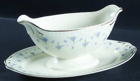 Forget-Me-Not (Gold Trim) Gravy Boat with Attached Underplate