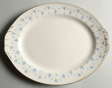 Forget-Me-Not (Gold Trim) 13" Oval Serving Platter