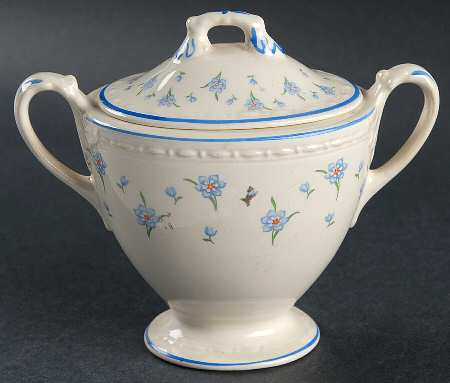 Forget-Me-Not (Blue Trim) Sugar Bowl & Lid