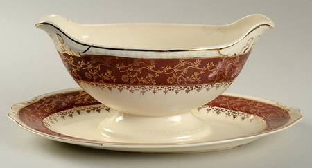 Formal Rust Red Gravy Boat with Attached Underplate