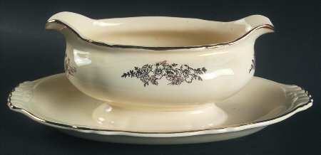 Golden Rose 2 (Virginia Rose Shape) Gravy Boat with Attached Underplate
