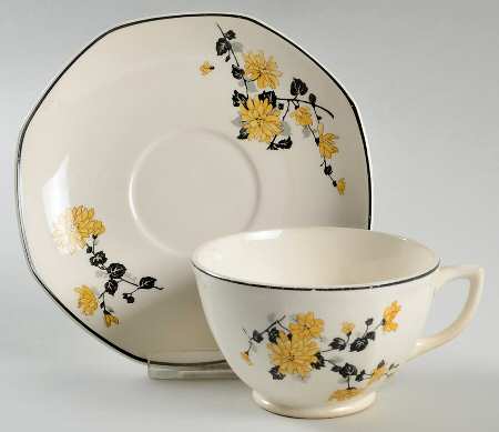 Golden Rose (Yellow Floral) Footed Cup & Saucer Set