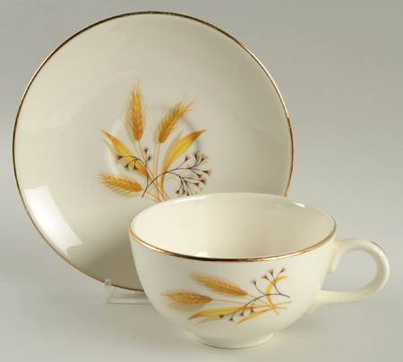 Golden Wheat (Rhythm Shape) Flat Cup & Saucer Set by Homer Laughlin 