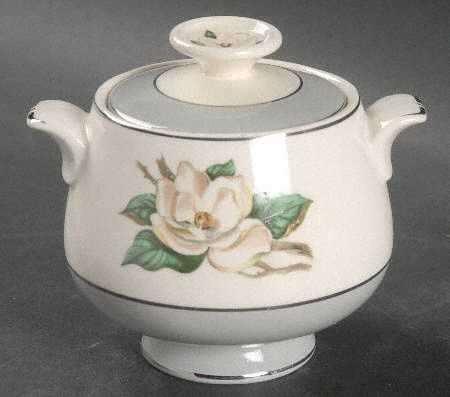 Gray Dawn (White Flower) Sugar Bowl & Lid