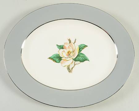 Gray Dawn (White Flower) 11" Oval Serving Platter