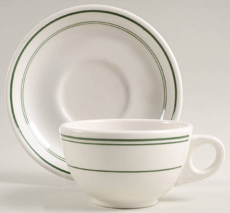 Green Band Flat Cup & Saucer Set