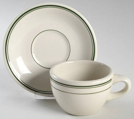 Green Band Flat Cup & Saucer Set