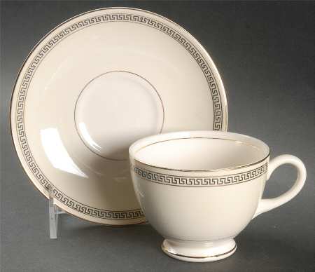 Greek Key Footed Cup & Saucer Set