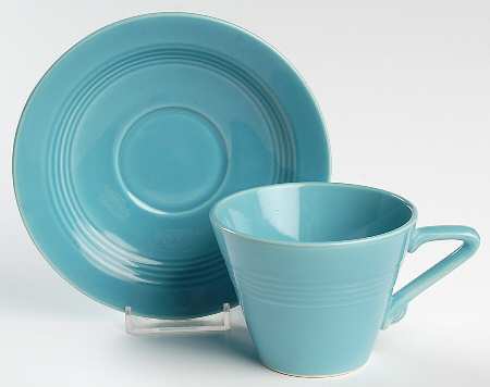 Harlequin Turquoise (Older) Flat Cup & Saucer Set