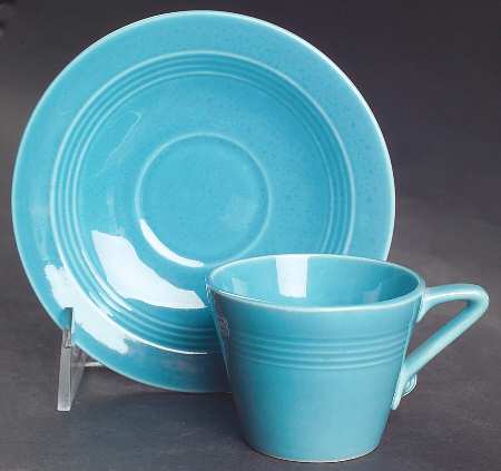 Harlequin Turquoise (Older) Flat Demitasse Cup & Saucer Set