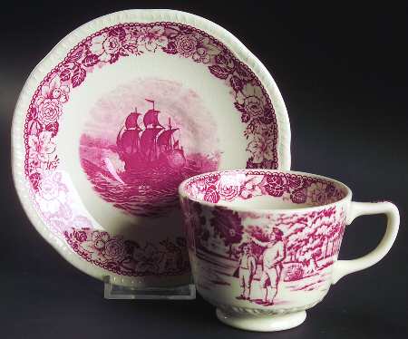 Historical America Red (Scalloped) Footed Cup & Saucer Set