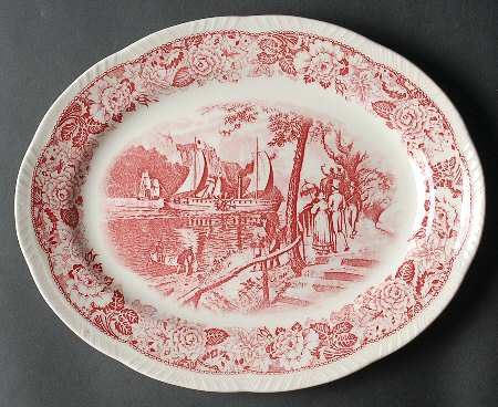 Historical America Red (Scalloped) 11" Oval Serving Platter