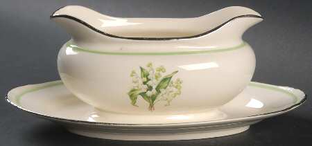 Lily of The Valley (Platinum Trim) Gravy Boat with Attached Underplate