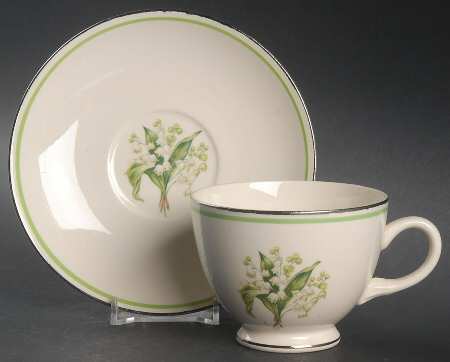 Lily of The Valley (Platinum Trim) Footed Cup & Saucer Set