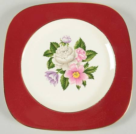 Margaret Rose Maroon Square Salad Plate