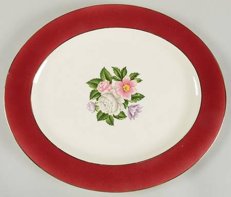 Margaret Rose Maroon 15" Oval Serving Platter