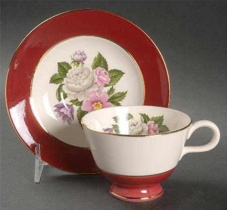 Margaret Rose Maroon Footed Cup & Saucer Set