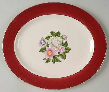 Margaret Rose Maroon 13" Oval Serving Platter