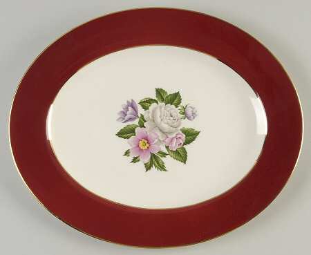 Margaret Rose Maroon 11" Oval Serving Platter