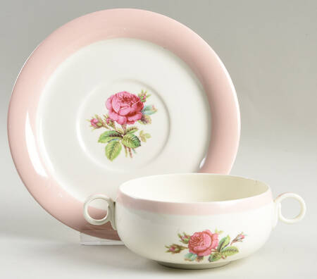 Moss Rose Flat Cream Soup Bowl & Saucer Set