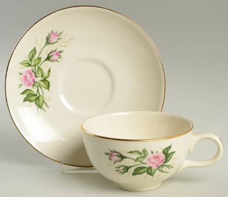 Moss Rose (No Pink Rim) Flat Cup & Saucer Set