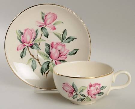 Pink Magnolia Flat Cup & Saucer Set