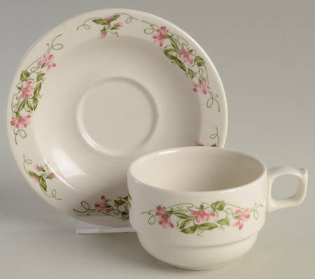 Pink Violets Flat Cup & Saucer Set