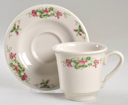 Pink Violets Flat Cup & Saucer Set