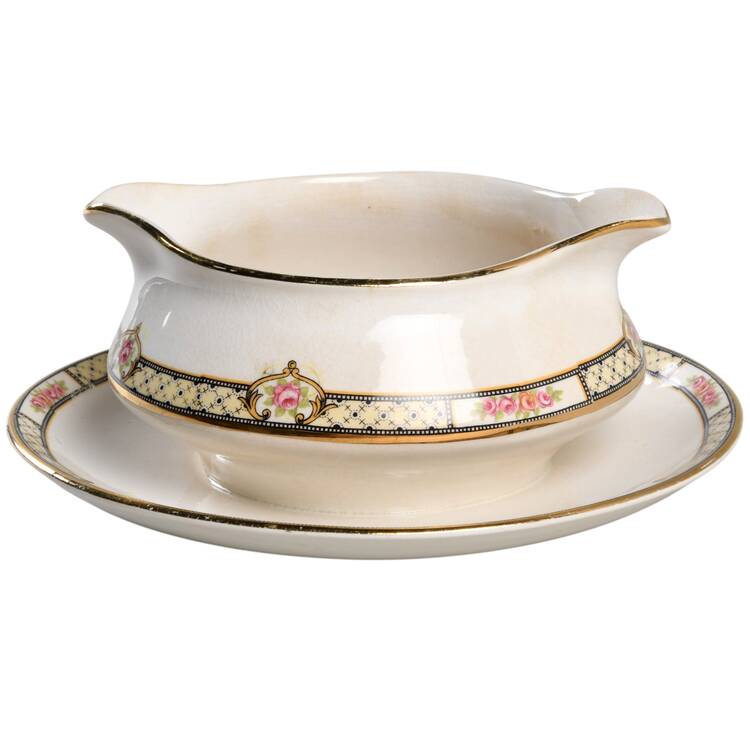 Rose & Lattice (Empress) Gravy Boat with Attached Underplate