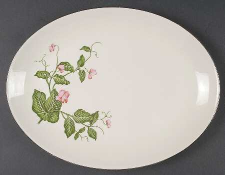 Sweet Pea (Platinum Trim) 11" Oval Serving Platter