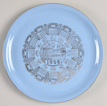 Skytone Blue (Undecorated) "1959" Calendar Plate