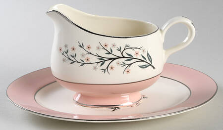 Springtime (Pink Rim, CV32) Gravy Boat & Underplate/Relish