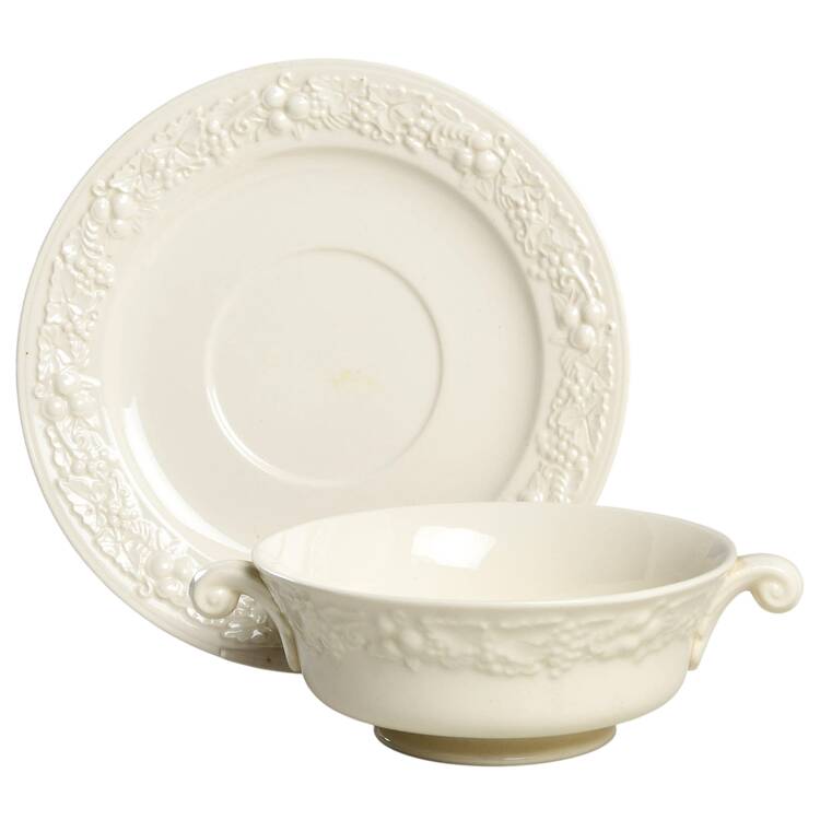 Theme Off White (Eggshell) Footed Cream Soup Bowl & Saucer Set