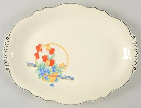 Tulips In A Basket 11" Oval Serving Platter