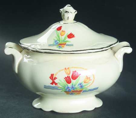 Tulips In A Basket Sugar Bowl & Lid