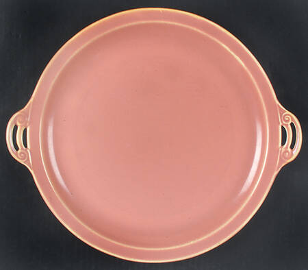 Wells Art Glaze Peach Handled Cake Plate