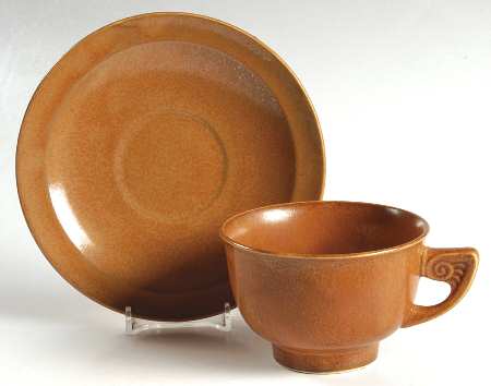 Wells Art Glaze Rust Footed Cup & Saucer Set