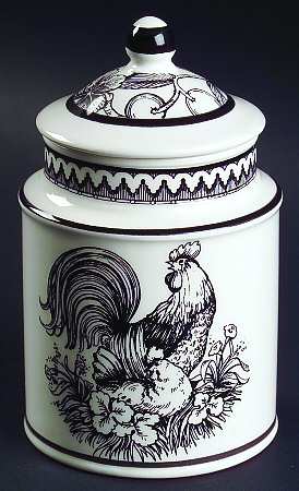 Black Rooster Toile Sugar Bowl & Lid
